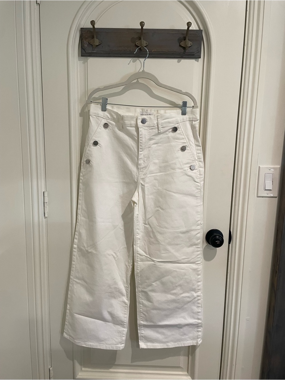 LOFT White Wide-Leg Sailor Button Jeans